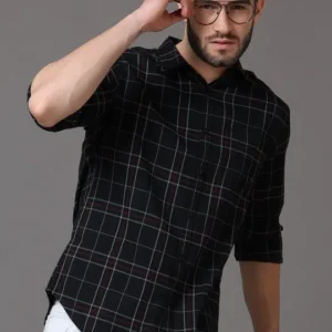 Men's Black Slim-Fit Check Shirt – Style 000