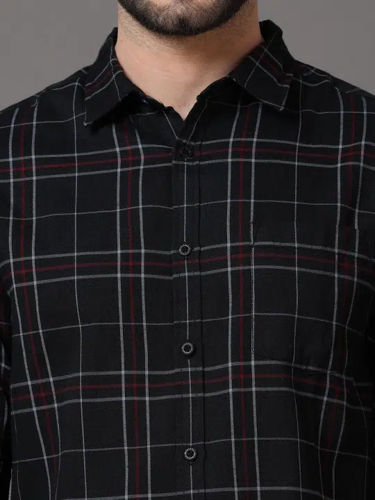 Men's Black Slim-Fit Check Shirt – Style 000