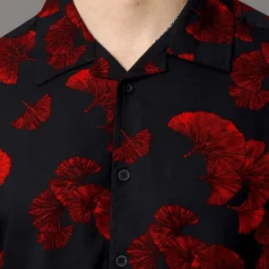 Men's Black Slim-Fit Floral-Print Shirt – Style 142