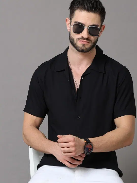 Men's Black Slim-Fit Shirt – Style 628