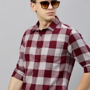 Men's Maroon Slim-Fit Check Shirt – Style 896