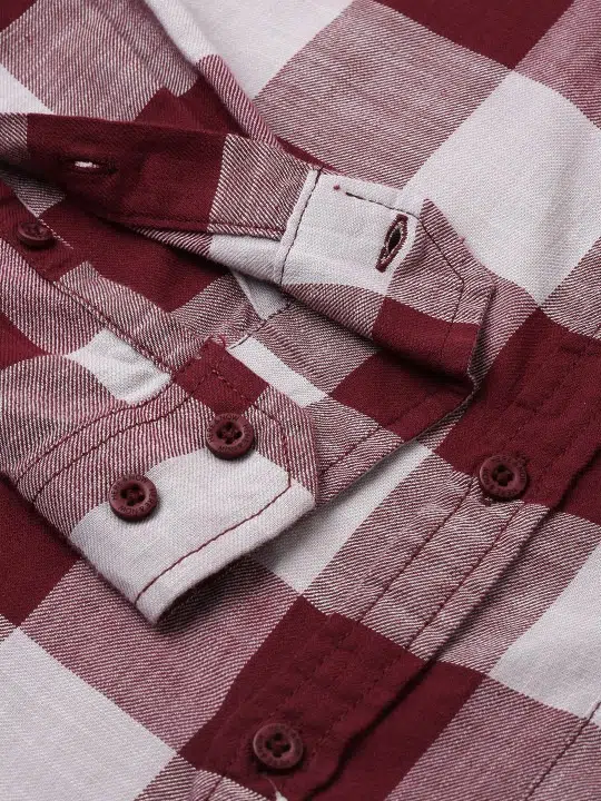 Men's Maroon Slim-Fit Check Shirt – Style 896