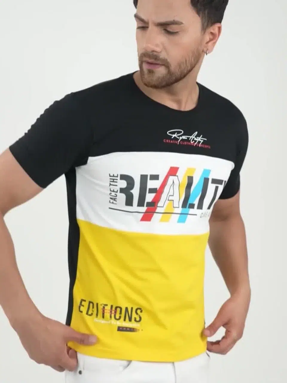 Men's Regular-Fit Colourblock Cotton T-Shirt – Style 436