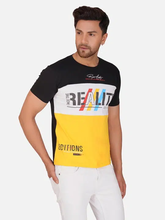 Men's Regular-Fit Colourblock Cotton T-Shirt – Style 436