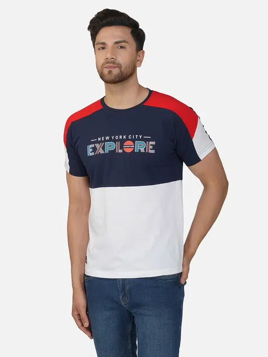 Men's Regular-Fit Colourblock Cotton T-Shirt – Style 468