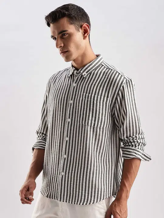 Men's Regular-Fit Stripe Linen Blend Shirt – Style 917
