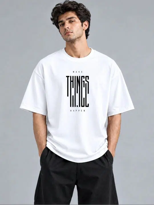 Men's Regular-Fit Typography-Print Pure Cotton T-Shirt – Style 562