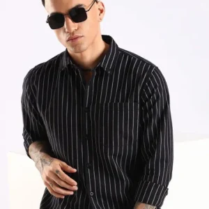 Men's Regular-Fit Vertical-Stripe Cotton Shirt – Style 715