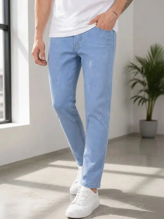 Men's Slim-Fit Mid-Rise Distressed Stretch Jeans – Style 557