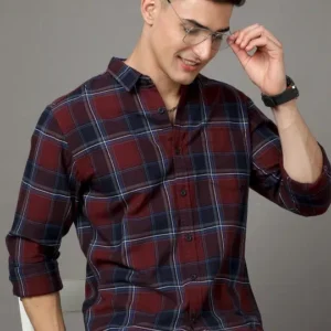 Men's Slim-Fit Tartan-Check Cotton Shirt – Style 562