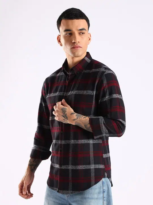 Men's Slim-Fit Tartan-Check Cotton Shirt – Style 729