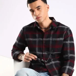 Men's Slim-Fit Tartan-Check Cotton Shirt – Style 729