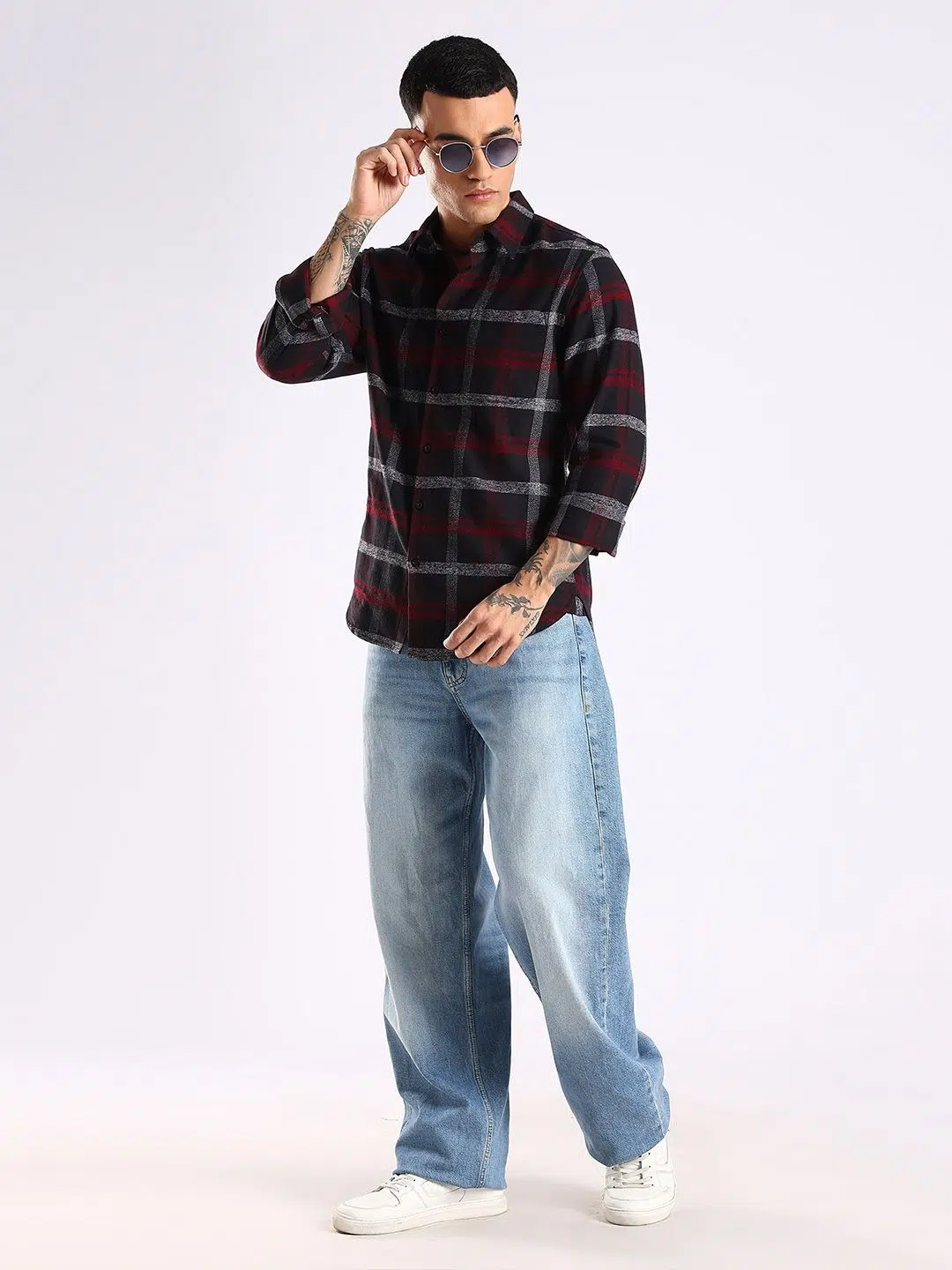 Men's Slim-Fit Tartan-Check Cotton Shirt – Style 729
