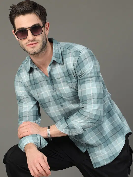 Men's Slim-Fit Tartan-Check Shirt – Style 052