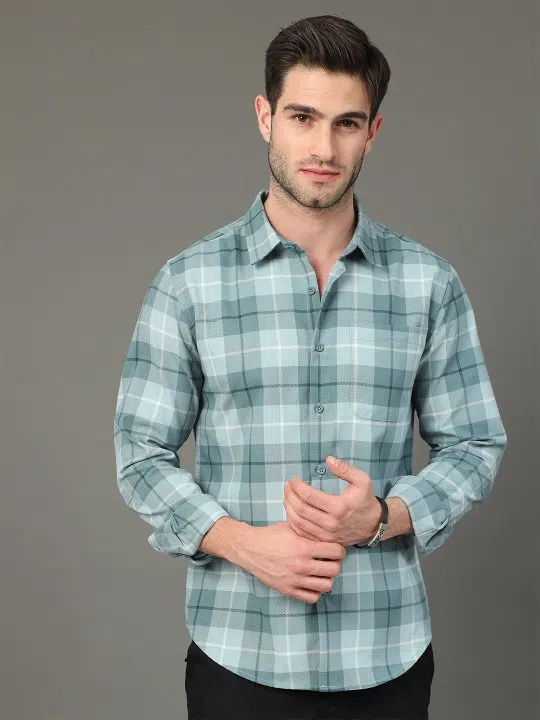 Men's Slim-Fit Tartan-Check Shirt – Style 052