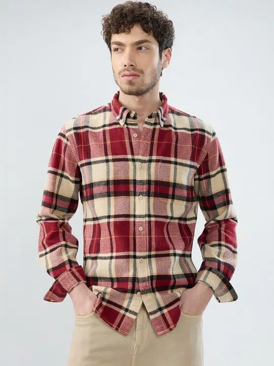 Men's Slim-Fit Tartan-Check Shirt – Style 502