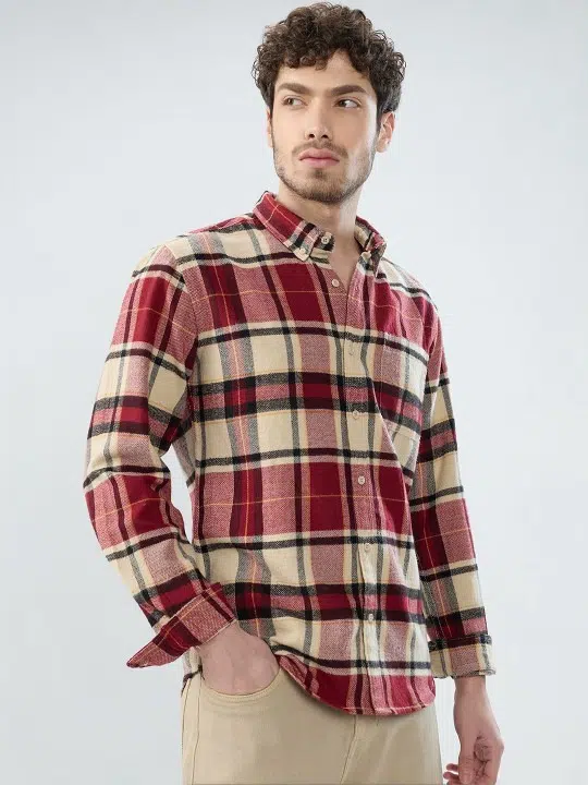Men's Slim-Fit Tartan-Check Shirt – Style 502