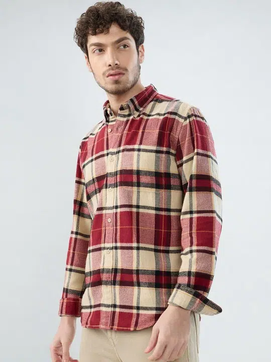 Men's Slim-Fit Tartan-Check Shirt – Style 502