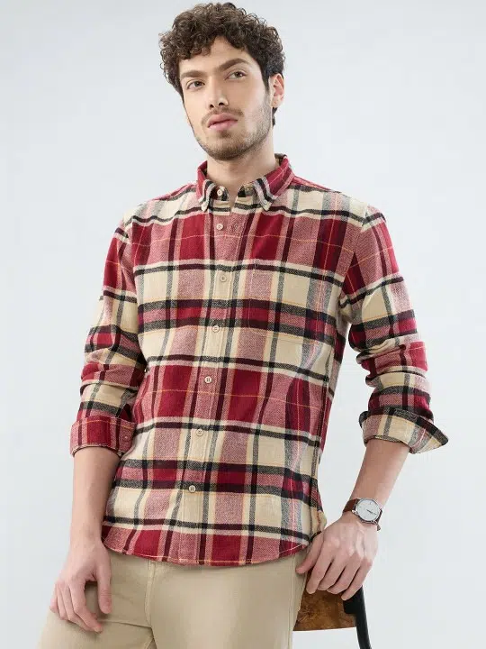 Men's Slim-Fit Tartan-Check Shirt – Style 502