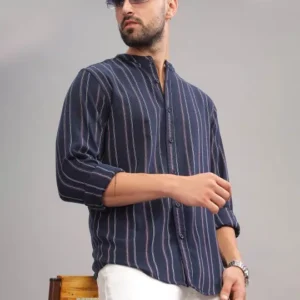 Men's Slim-Fit Vertical-Stripe Cotton Shirt – Style 000