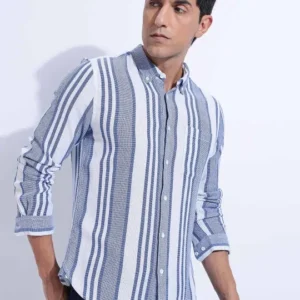 Men's Slim-Fit Vertical-Stripe Cotton Shirt – Style 636