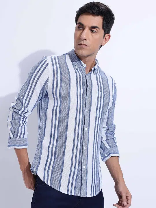 Men's Slim-Fit Vertical-Stripe Cotton Shirt – Style 636