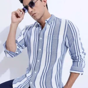 Men's Slim-Fit Vertical-Stripe Cotton Shirt – Style 636
