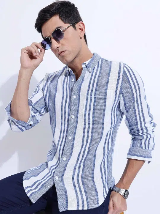 Men's Slim-Fit Vertical-Stripe Cotton Shirt – Style 636