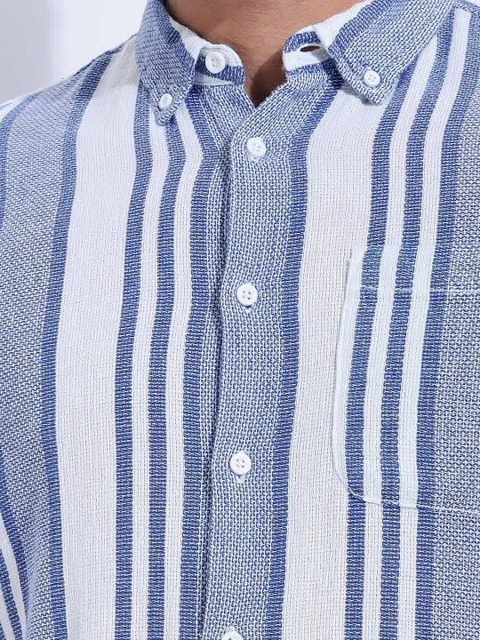 Men's Slim-Fit Vertical-Stripe Cotton Shirt – Style 636
