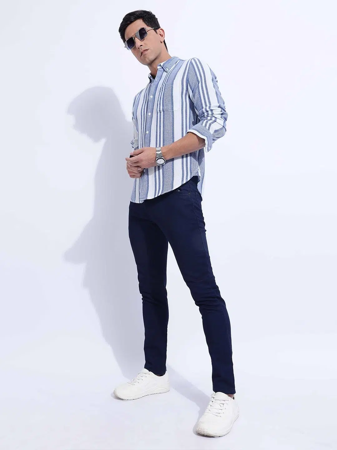 Men's Slim-Fit Vertical-Stripe Cotton Shirt – Style 636