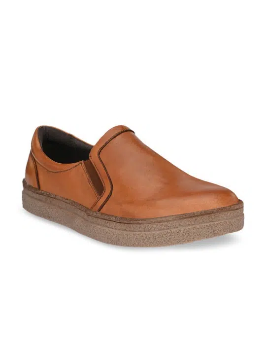 Men's Tan Leather Slip-On Sneakers – Style 832
