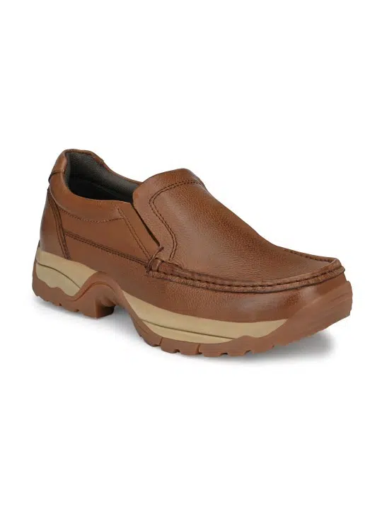 Men's Tan Textured Leather Slip-On Sneakers – Style 006