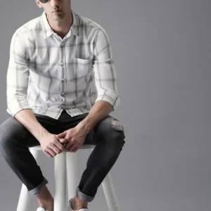 Men's White Regular-Fit Check Shirt – Style 286