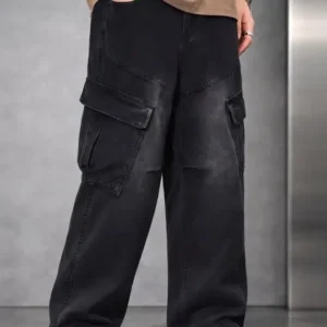 Men's Wide Leg Mid-Rise Distressed Stretch Jeans – Style 982