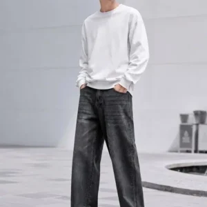 Men's Wide Leg Mid-Rise Light-Fade Stretch Jeans – Style 249