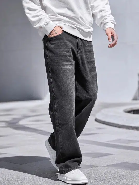 Men's Wide Leg Mid-Rise Light-Fade Stretch Jeans – Style 249