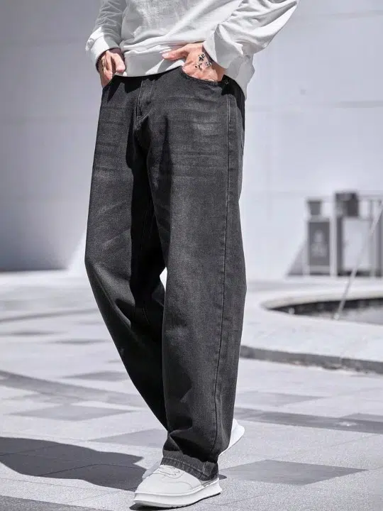 Men's Wide Leg Mid-Rise Light-Fade Stretch Jeans – Style 567