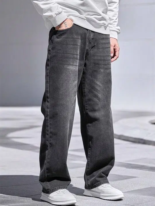 Men's Wide Leg Mid-Rise Light-Fade Stretch Jeans – Style 567