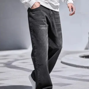 Men's Wide Leg Mid-Rise Stretch Jeans – Style 245