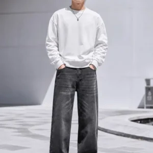Men's Wide Leg Mid-Rise Stretch Jeans – Style 245