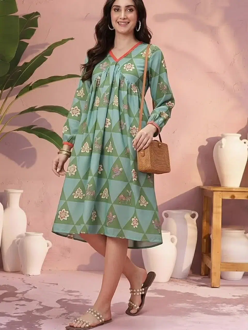 Women's Floral-Print Ethnic Dress – Style 983
