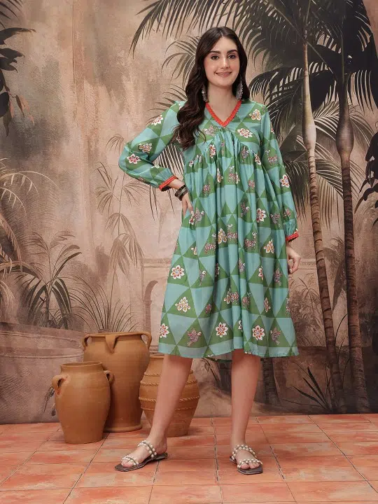 Women's Floral-Print Ethnic Dress – Style 983