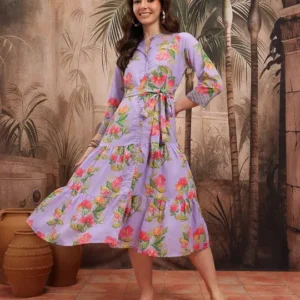 Women's Floral-Print Tiered Shirt Dress – Style 109