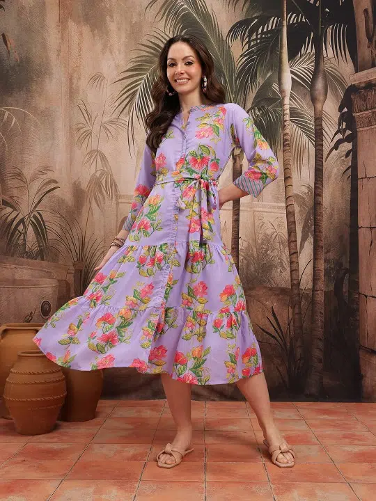Women's Floral-Print Tiered Shirt Dress – Style 109