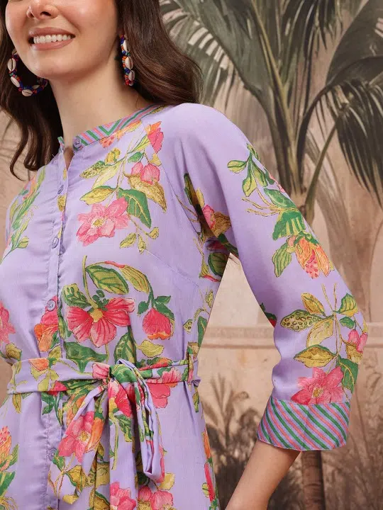 Women's Floral-Print Tiered Shirt Dress – Style 109