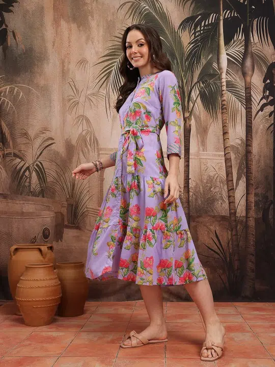 Women's Floral-Print Tiered Shirt Dress – Style 109