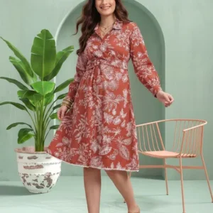 Women's Floral-Print Wrap Shirt Dress – Style 074