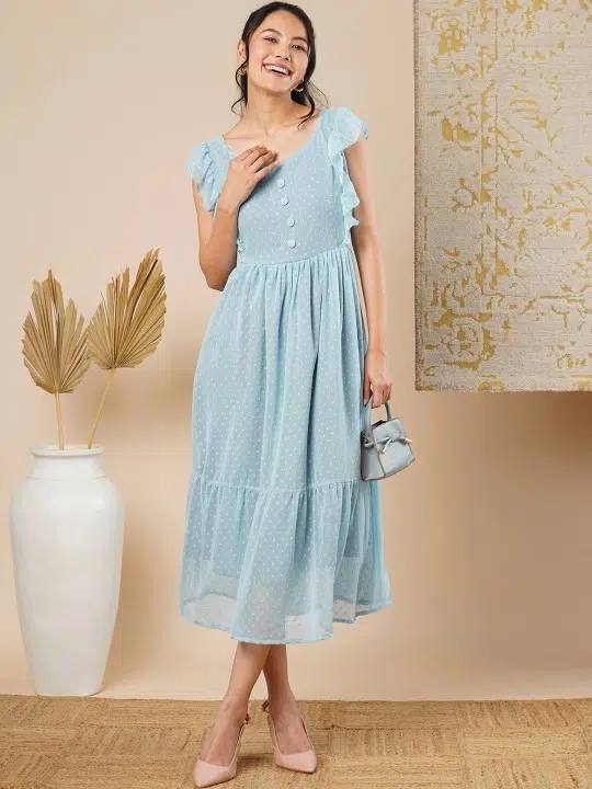 Women's Polka-Dot Tiered Ethnic Dress – Style 715