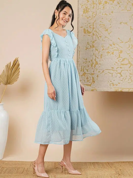 Women's Polka-Dot Tiered Ethnic Dress – Style 715