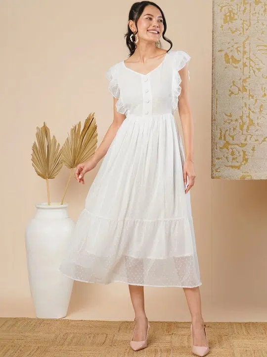 Women's Polka-Dot Tiered Ethnic Dress – Style 719